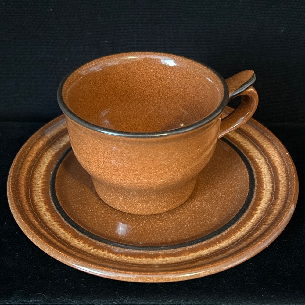 70s Franciscan Origin  Cinnamon Brown Speckle Tea Cup And Saucer Set